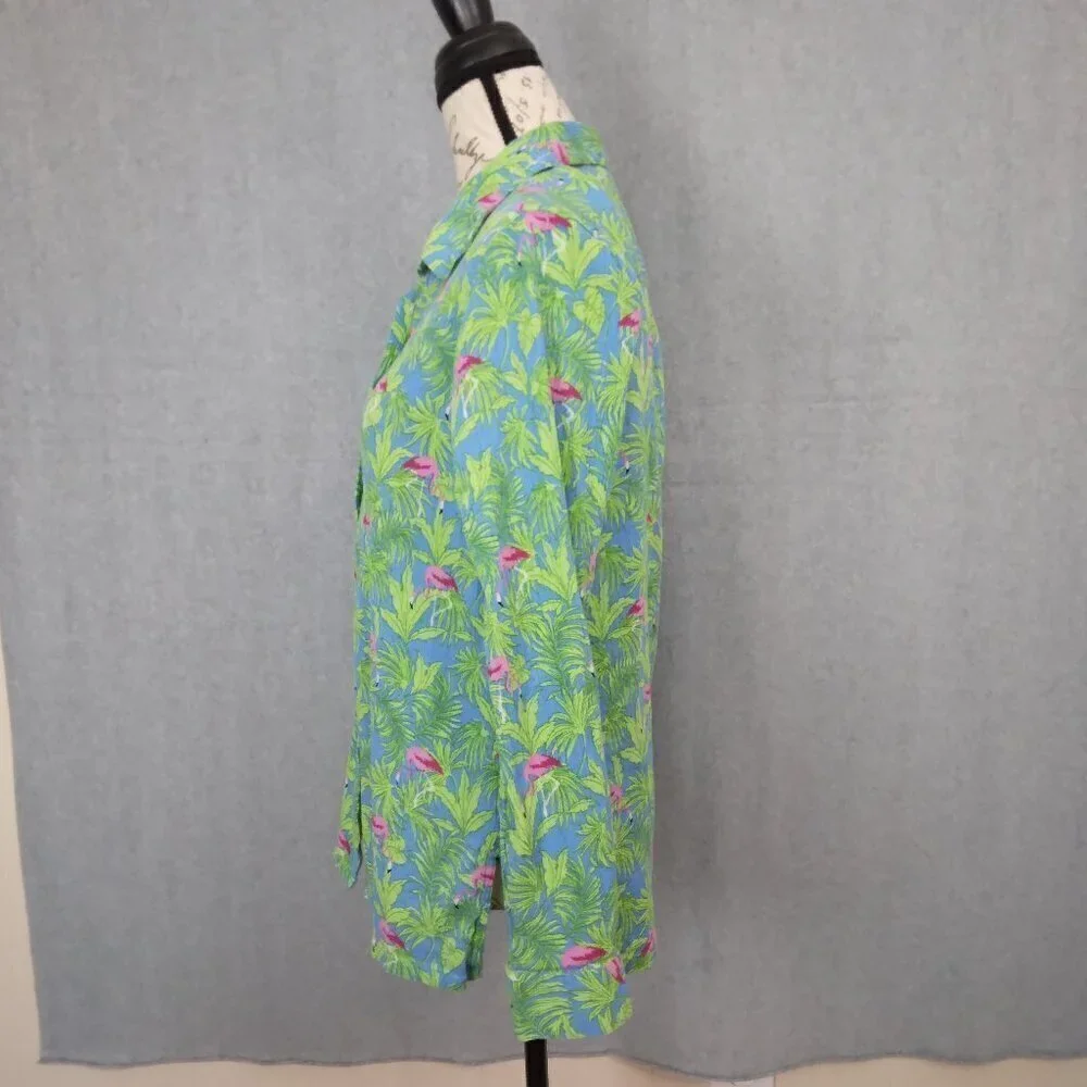 Appleseed's | Tropical Flamingo Crinkle Cotton Shirt | Size S - Picture 3 of 8